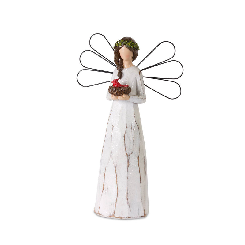 Melrose Frosted Winter Angel with Bird and Wreath Accent (Set of 2)
