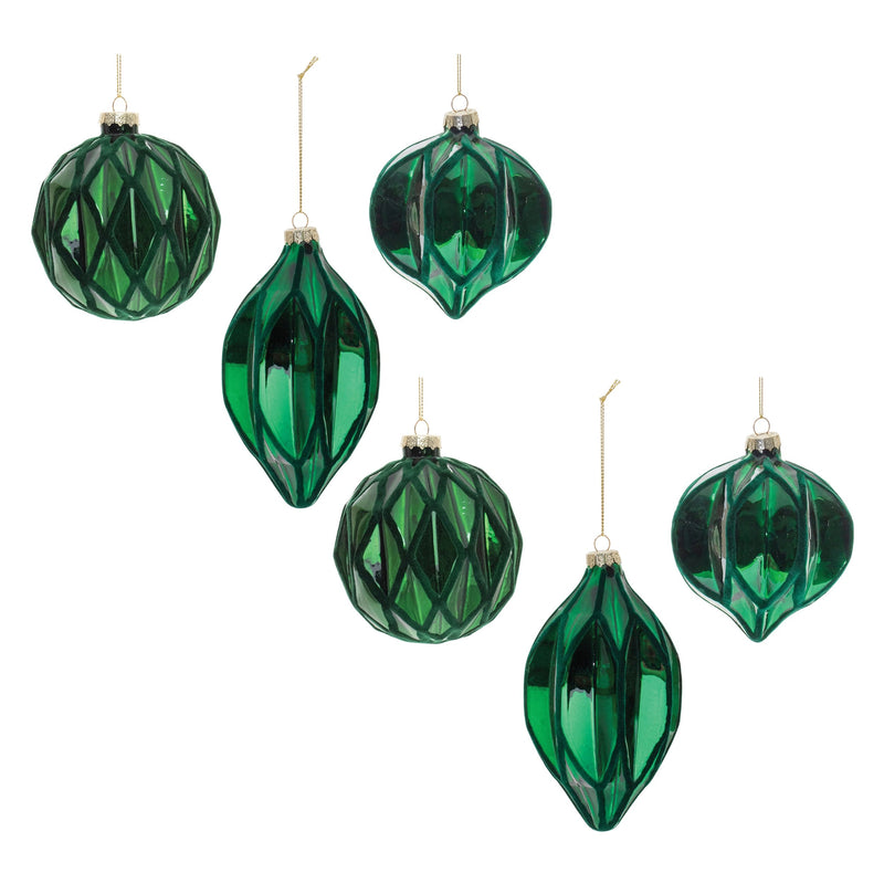 Melrose Green Textured Harlequin Glass Ornament (Set of 6)