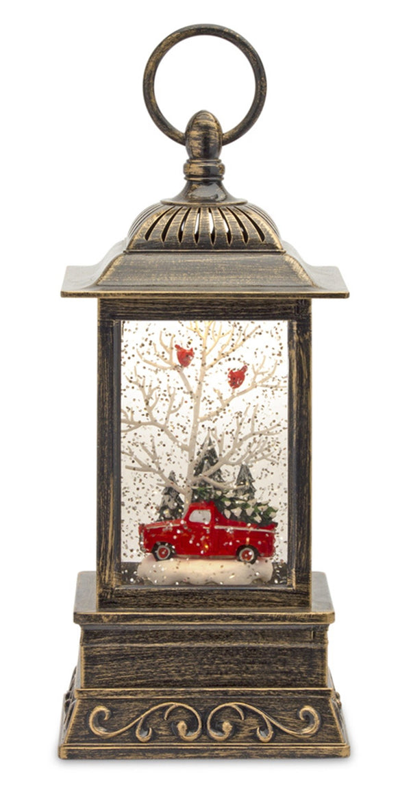 Melrose LED Snow Globe Lantern with Truck and Forest Scene 10.25"H