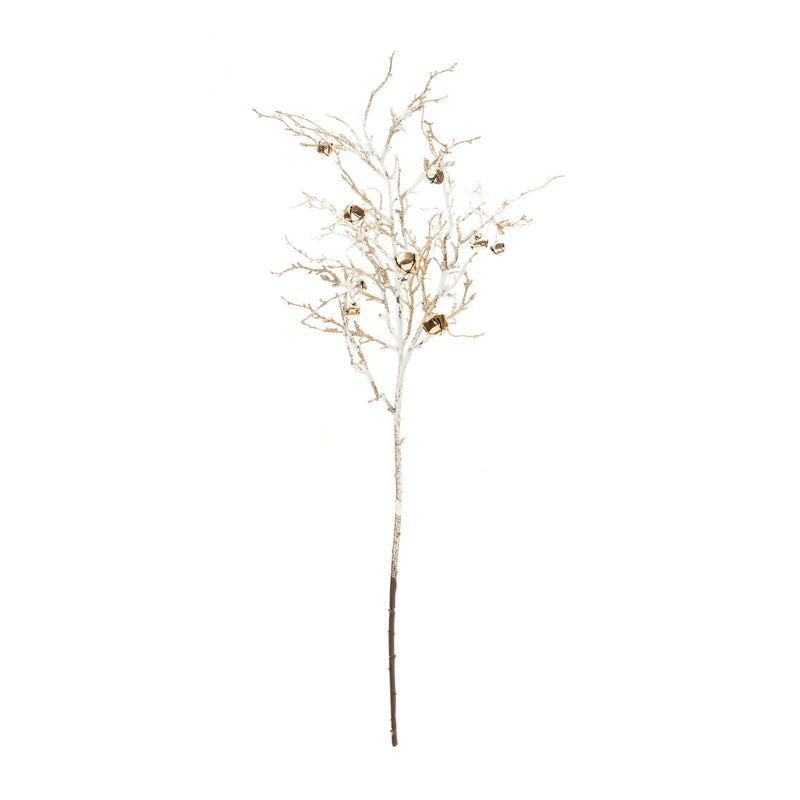 Melrose Flocked Sleigh Bell Twig Branch (Set of 2)