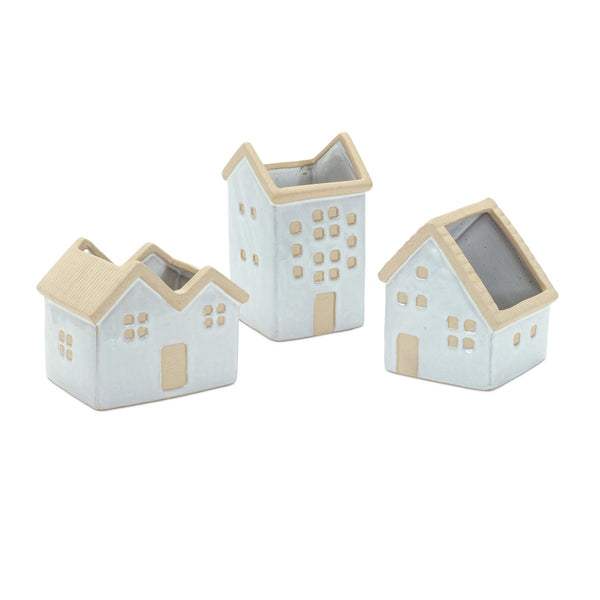 Melrose Neutral Porcelain House Planter Set of 3 Planter, House & Barn