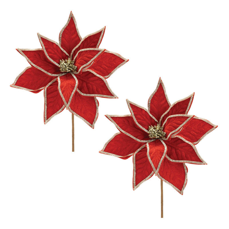 Melrose Jeweled Pointsettia Flower Stem (Set of 2)