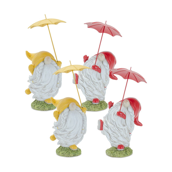 Melrose Whimsical Dancing Garden Gnome Figurine with Umbrella (Set of 4)