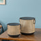 Melrose Punched Metal Candle Holder with Rattan Design (Set of 2)