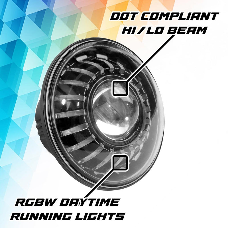 XKGlow 7" XKmax App Control RGBW Jeep Headlight Kit - MX-7IN-JP-KIT-JL