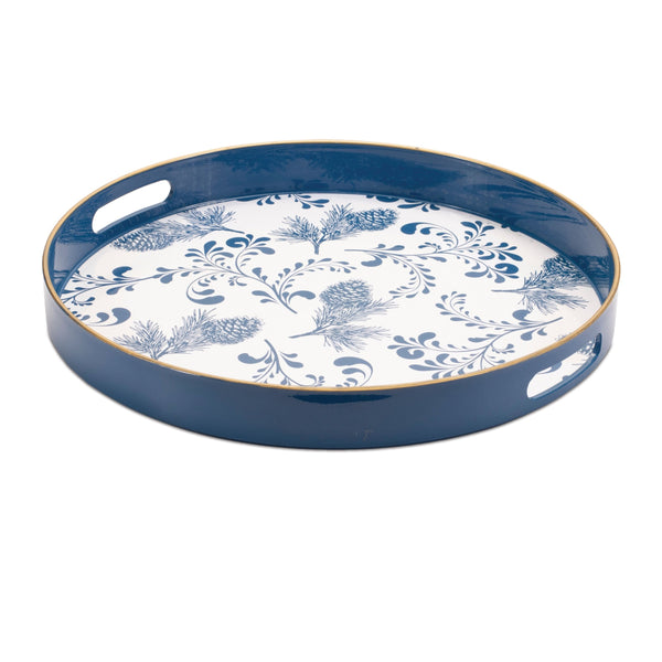 Melrose Round Pine Print Tray 13.5"H