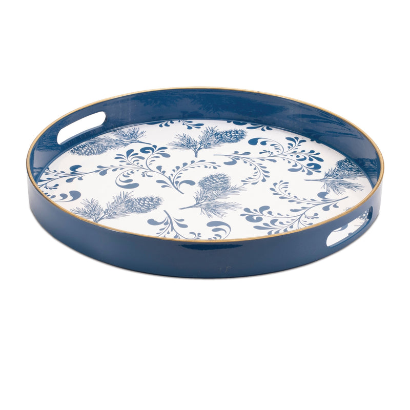 Melrose Round Pine Print Tray 13.5"H