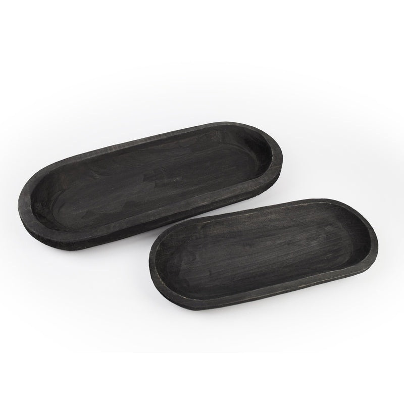 Melrose Wooden Dough Bowl Design Tray (Set of 2)