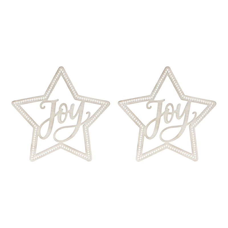 Melrose Beaded Wood Star with Joy Sentiment (Set of 2)