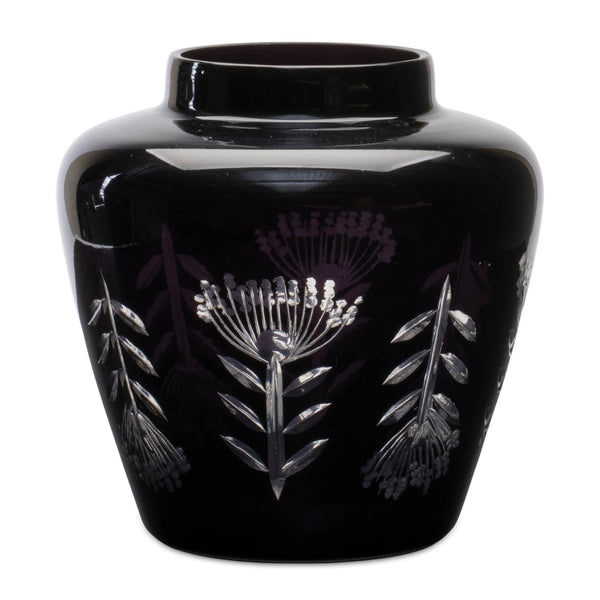 Melrose Etched Soda Lime Glass Urn Vase 6.5"D