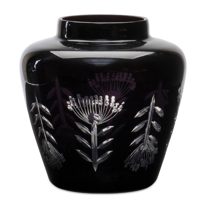 Melrose Etched Soda Lime Glass Urn Vase 6.5"D
