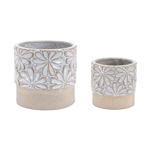 Melrose Ceramic Floral Planter Set of 2 Planter, Ceramic
