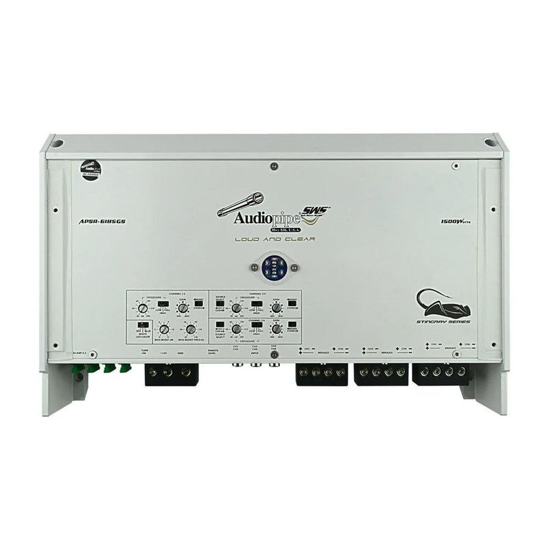 Audiopipe 3000W 6 Ch Class D Marine Amplifier w/ Remote Bass Knob APSR-6185GS