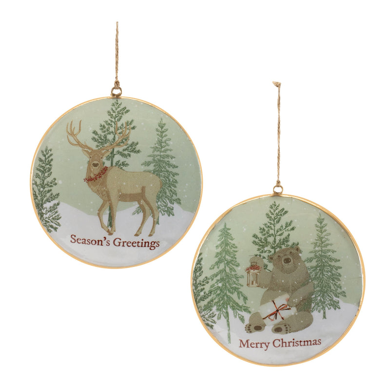 Melrose Woodland Christmas Sentiment Disc Ornament (Set of 6)