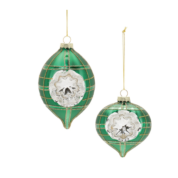 Melrose Vintage-Inspired Green Reflector Glass Ornaments – Set of 12