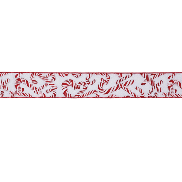 Melrose Candy Cane Print Wired Ribbon (Set of 2)