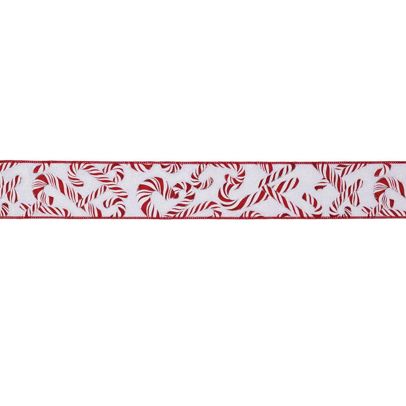 Melrose Candy Cane Print Wired Ribbon (Set of 2)