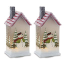 Melrose LED Lighted House with Snowman (Set of 2)