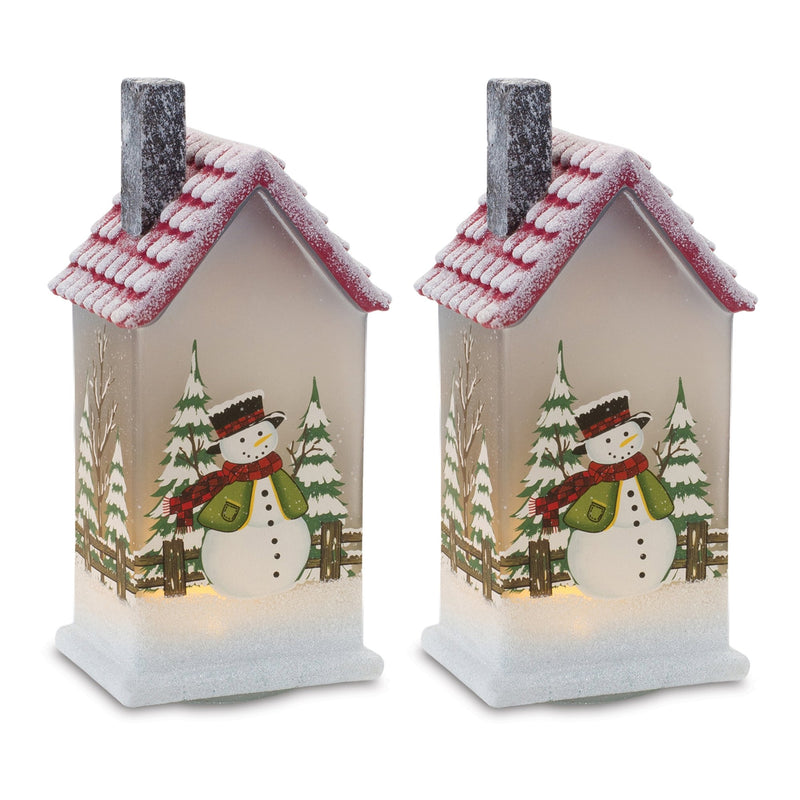 Melrose LED Lighted House with Snowman (Set of 2)