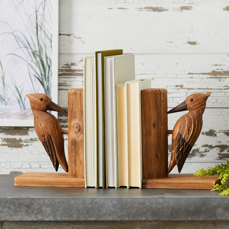 Melrose Pine Wood Woodpecker Bird Bookend (Set of 2)