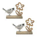 Melrose Metal Bird and Flower on Wood Base (Set of 2)
