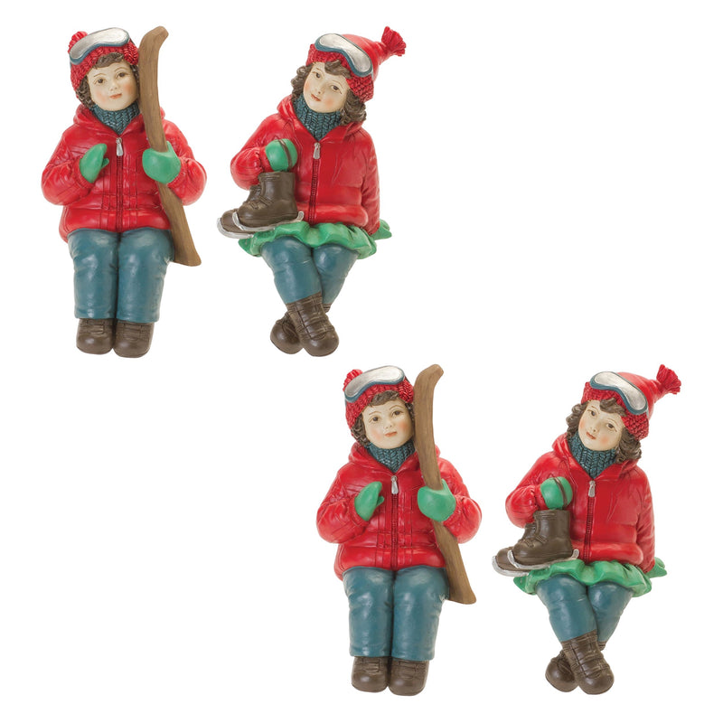Melrose Holiday Children Shelf Sitter with Skis and Skates (Set of 4)