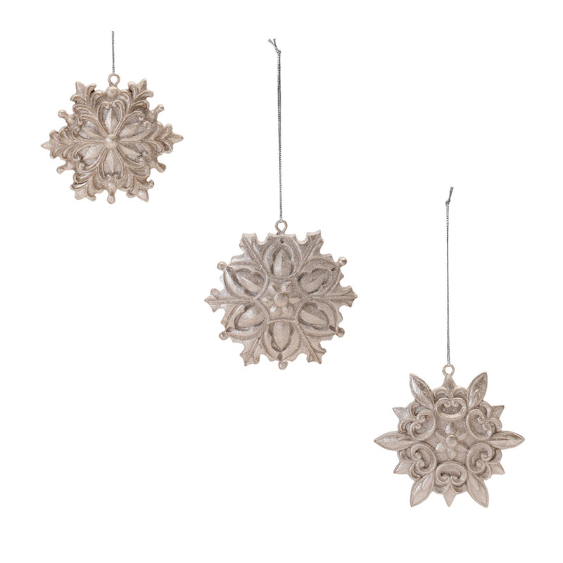 Ornate Champagne Snowflake Ornament (Set of 12)