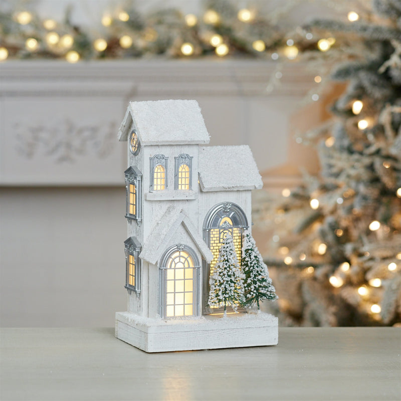 Melrose LED Flocked Wooden House 14.5"H