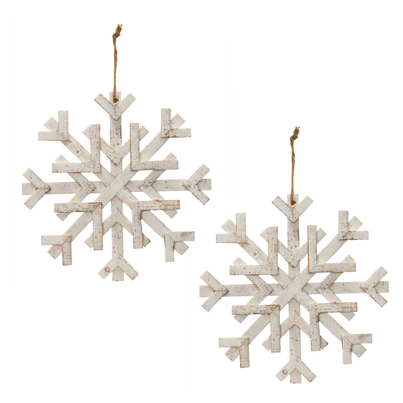 Melrose Distressed Fir Wood Snowflake (Set of 2)