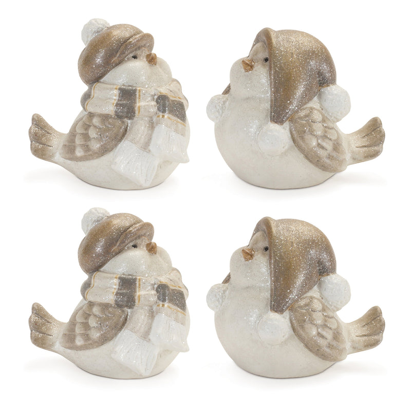 Melrose Glittered Winter Bird with Hat (Set of 4)