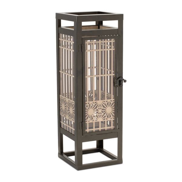 Melrose Cut Out Wood Candle Holder with Iron Frame 15"H
