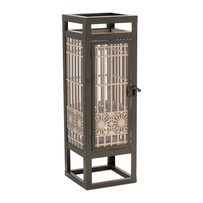 Melrose Cut Out Wood Candle Holder with Iron Frame 15"H