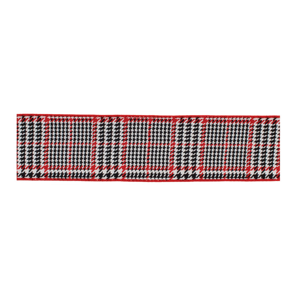Melrose Red and Black Houndstooth Plaid Wired Ribbon 4" x 10yds