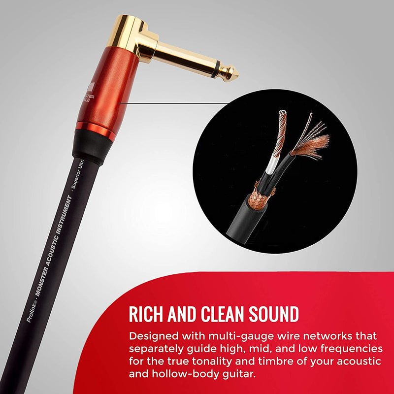 Monster Prolink 12' Acoustic Straight/Right Angle Instrument Cable New Open Box