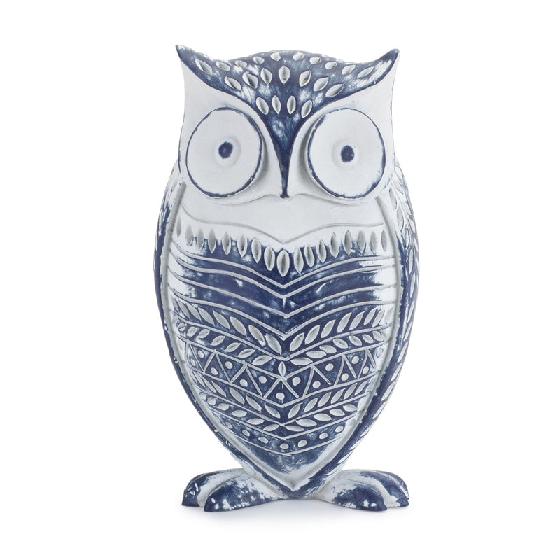 Melrose White Washed Owl Decor with Blue Floral Design 6.5 inchH (Set of 2) Mult