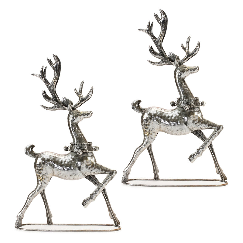 Melrose Hammered Metal Holiday Reindeer (Set of 2)