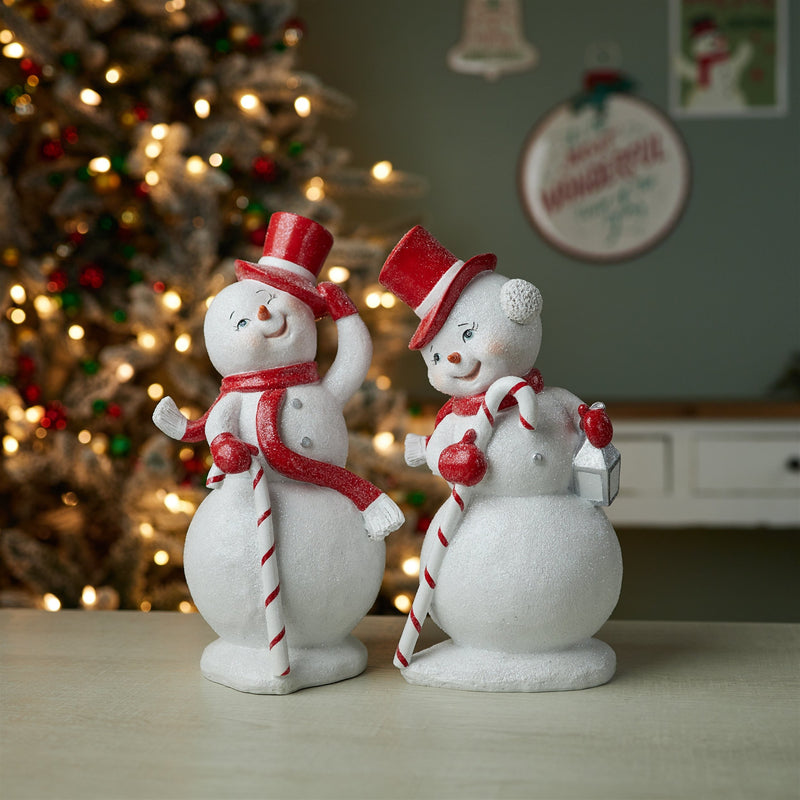 Melrose Snowman with Candy Cane Figurines (Set of 2