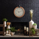 Melrose 31” Round Wood Under Glass Wall Clock, Rustic, Battery Operated, Analog