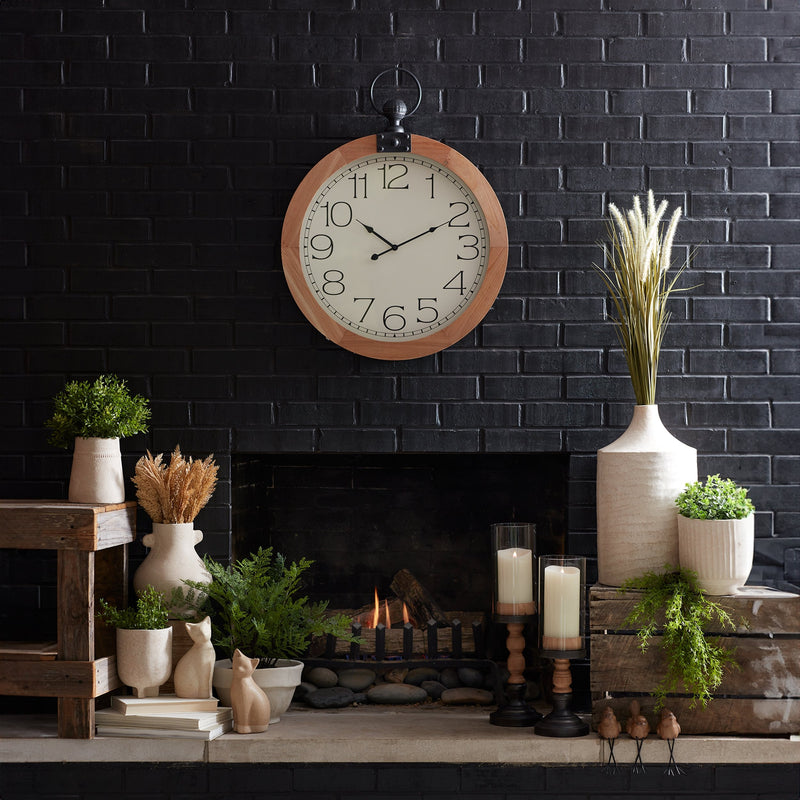 Melrose 31” Round Wood Under Glass Wall Clock, Rustic, Battery Operated, Analog