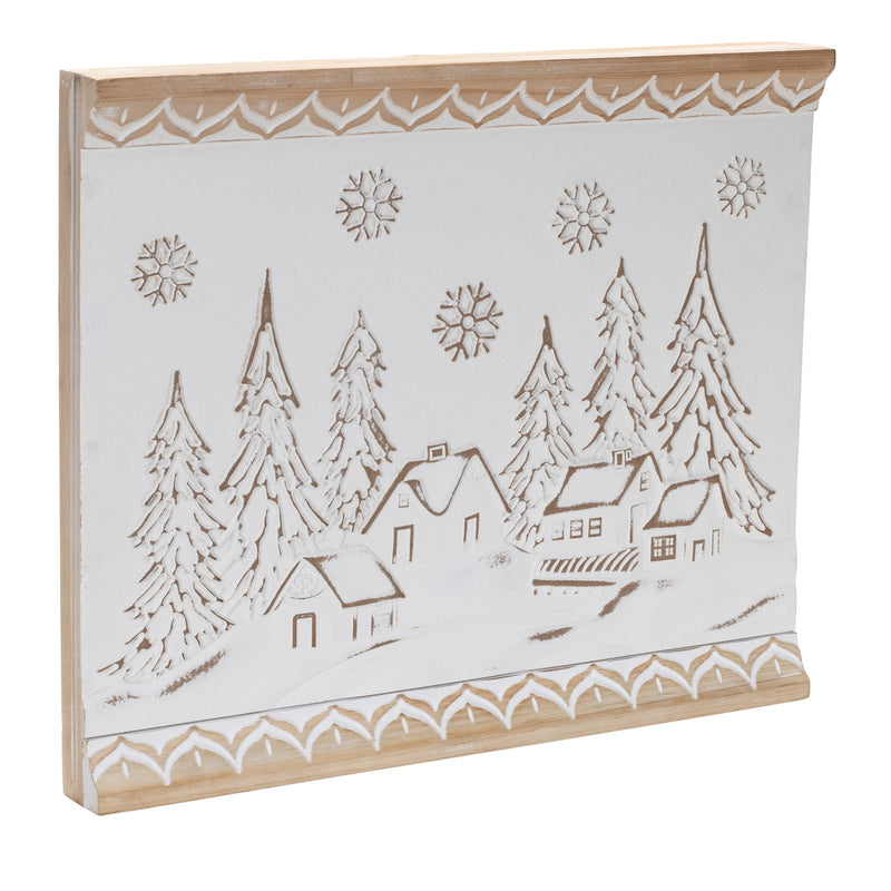 Melrose Carved Wood Winter Village Wall Art 19"L