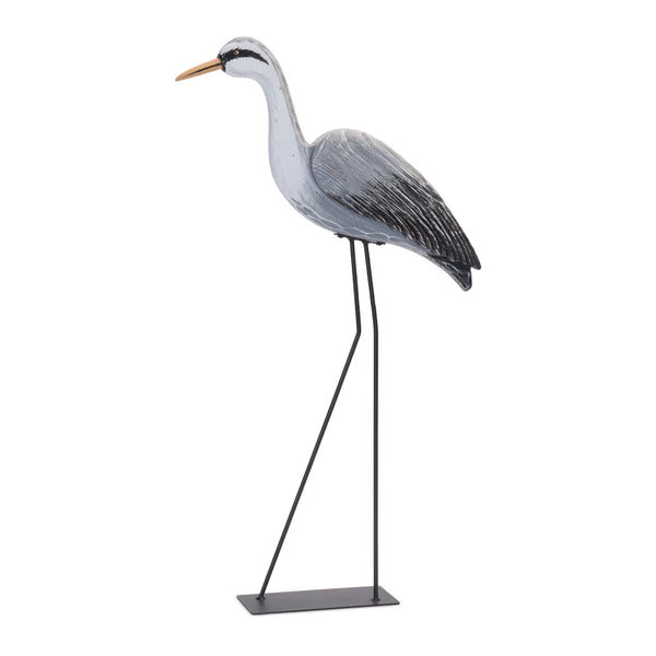 Melrose Paulownia Wood Heron Bird Statue with Metal Legs Base 29.5"H