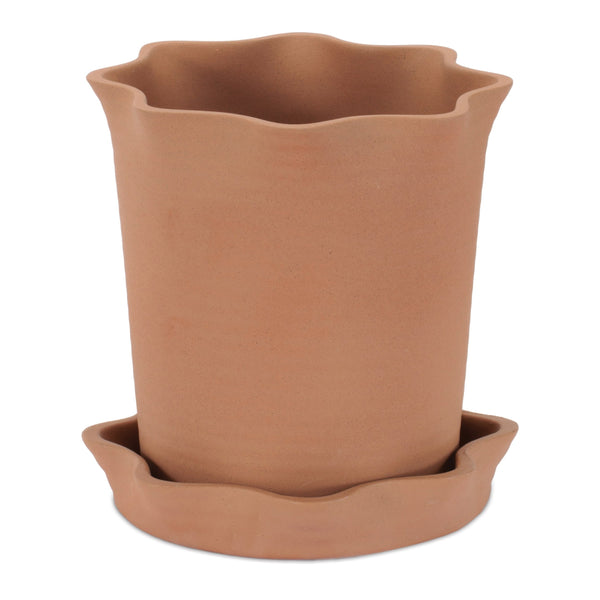 Melrose Wavy Ceramic Planter with Saucer 7"H Planter, Wavy Patterned, Ceramic