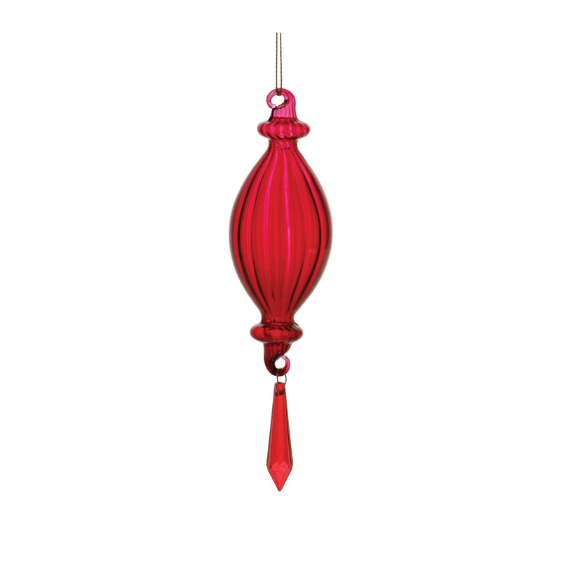 Melrose Red Ribbed Glass Drop Ornament with Jewel (Set of 3)