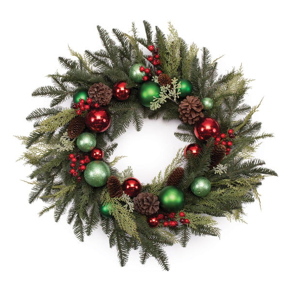 Melrose Mixed Pine Ornament and Pincone Wreath 28"D