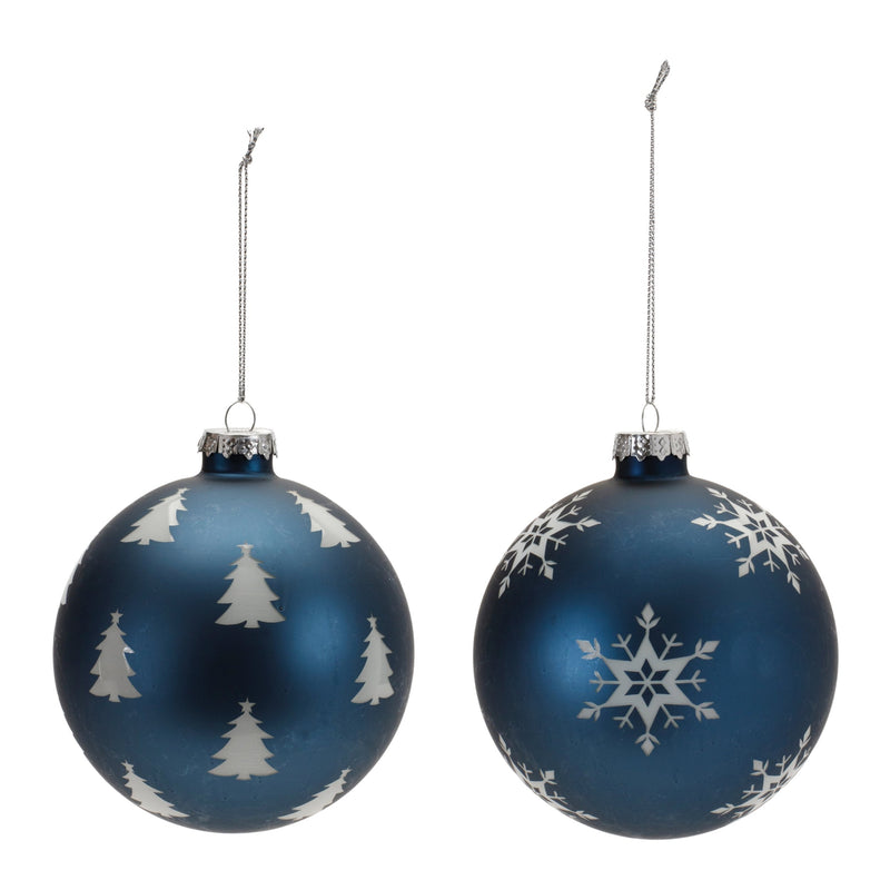 Melrose Frosted Navy Glass Ball Ornament (Set of 6)