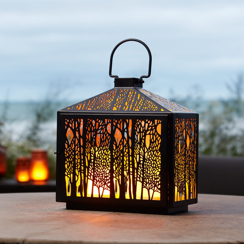 Melrose Forest Cut Metal Lantern with Gold Accent 12"H Rustic Black  Gold