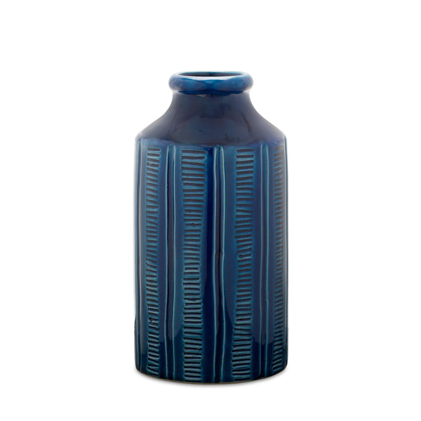 Melrose Blue Etched Terra Cotta Vase 10"H