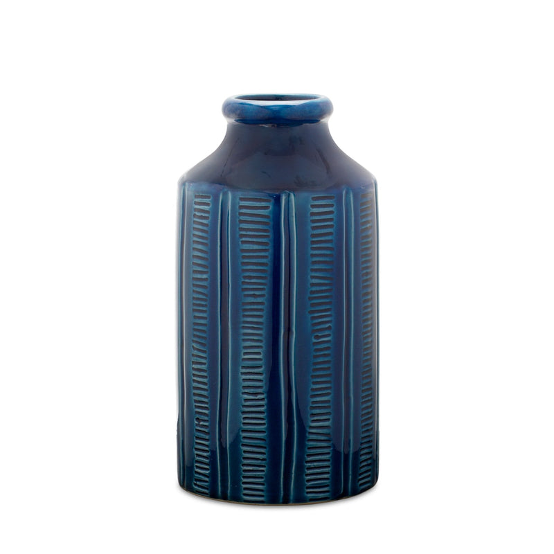 Melrose Blue Etched Terra Cotta Vase 10"H