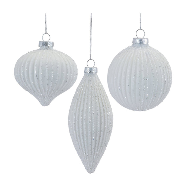 Glitter Ribbed Glass Ornament (Set of 12)