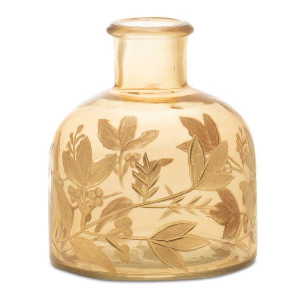 Melrose Foliage Etched Glass Bottle Vase (Set of 2)